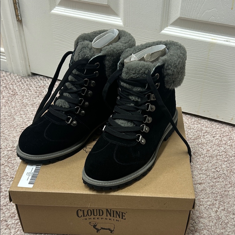 Cloud Nine Sheepskin Black Ankle Boots